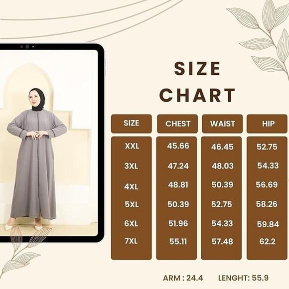 Abaya for Muslim, Zipper and Stone Details, Long Sleeve Dress Islamic Kaftan XXL - Picture 3 of 5